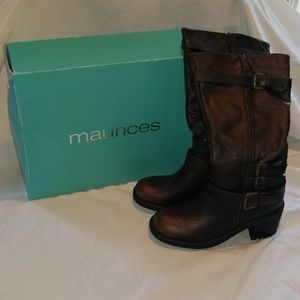 Bronze tall low heel boots